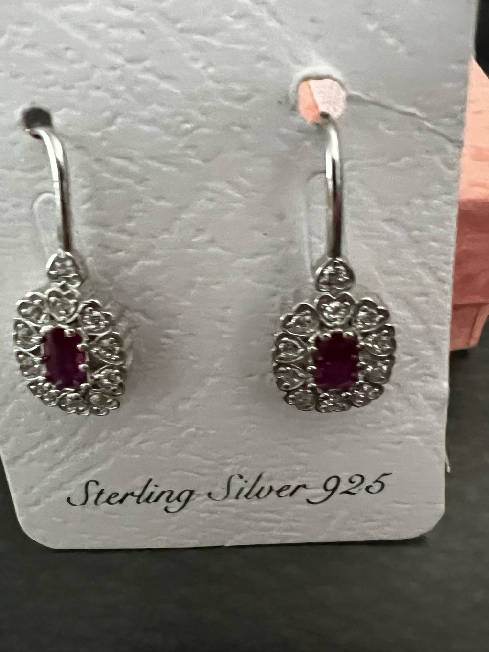 Sterling Silver created Ruby Halo Drop Earrings